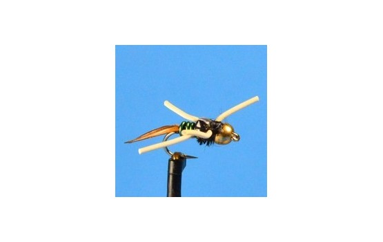 Tungsten Bead Head Copper John With Rubber Legs   Green