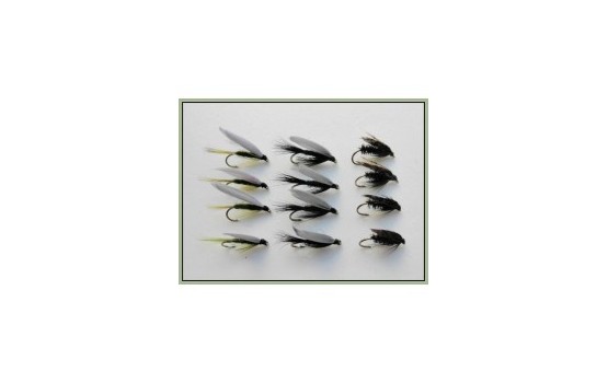 12 Wet Flies   Black Gnat Alder & Medium Olive