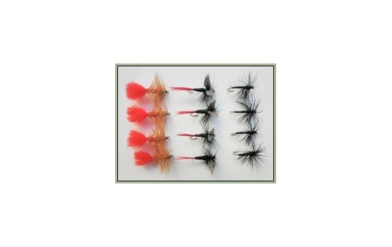 12 Dry Flies Black Spider Black Red Gnat Soldier Palmer