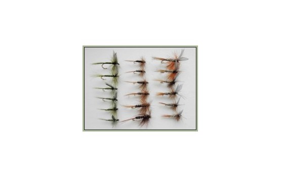 18 Dry Flies Hares Ear Pheasant Tail and Olive Dun