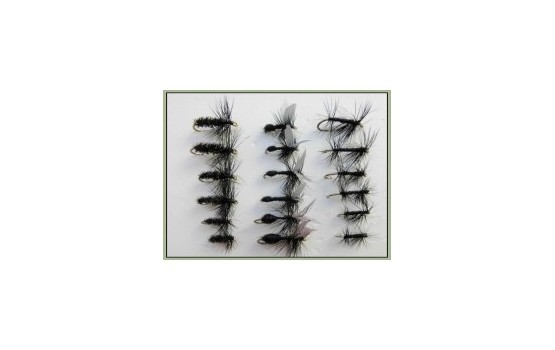18 Dry Flies   Ant Black & Peacock and Knotted