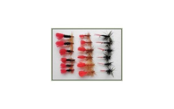 18 Dry Flies Red Tag Soldier Palmer Black Red Tail